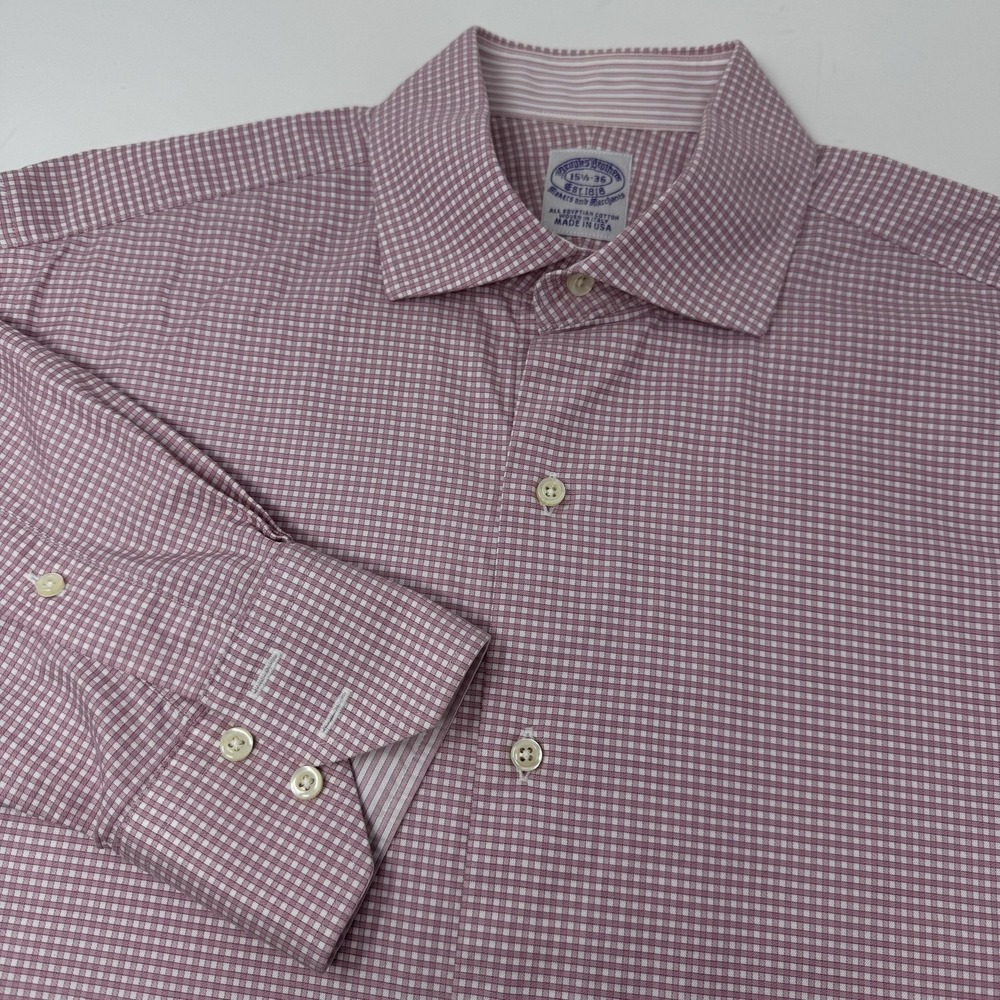 Brooks Brothers Shirt‎ Mens 15.5-36 Pink White Gingham Egyptian Cotton Made USA